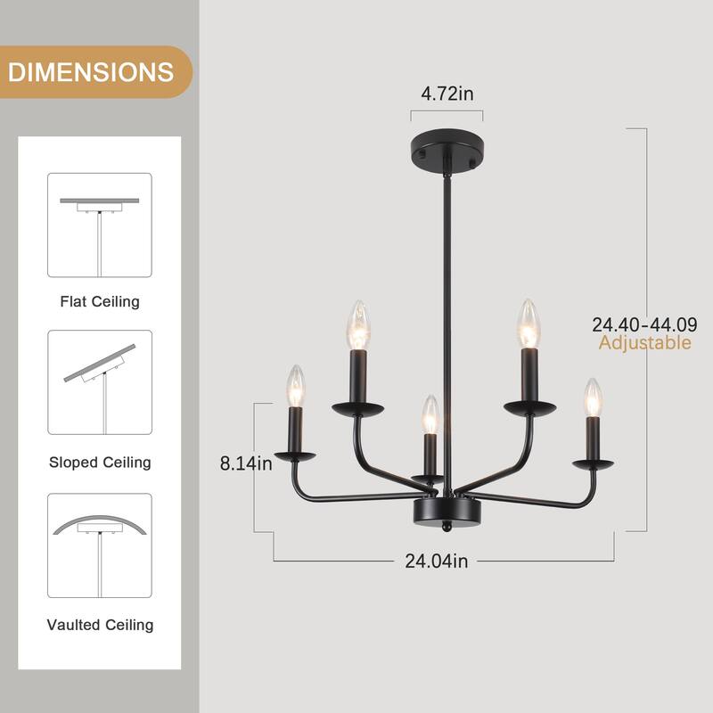 5-Light Rustic Candlestick Hanging Linear Chandelier Lighting Island Chandelier Fixture for Kitchen Island