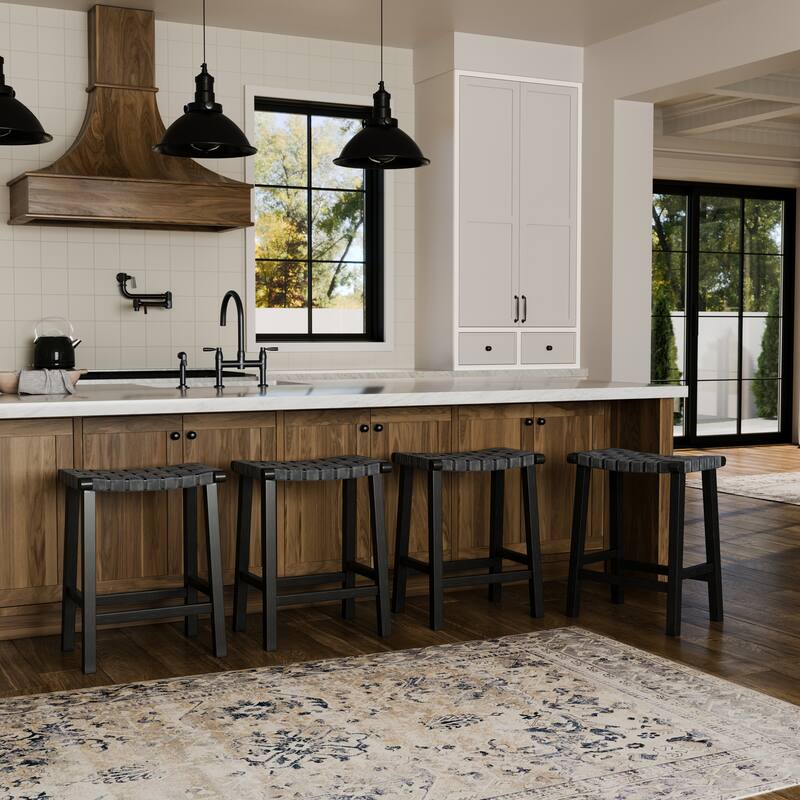 Maven Lane Noah Kitchen Dining Stool with Vegan Leather