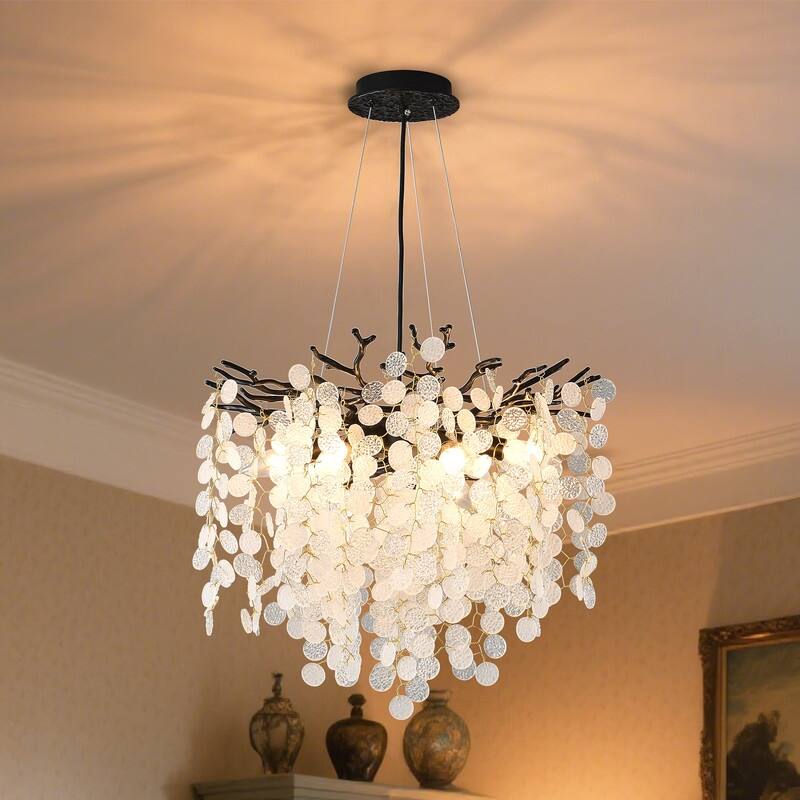 Modern Tree Branch Chandelier Crystal Pendannt Light Fixtures - Black - 18in-6Light