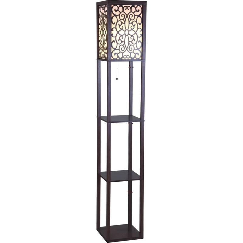 SINTECHNO S-N6958BR-A Brown Wooden Shelf 63" Column Floor Lamp