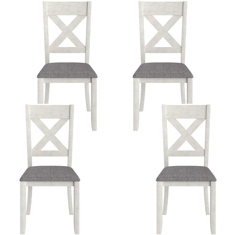 Upholstered Solid Wood Dining Chairs with Linen Fabric Seat - Set of 4 - Grey