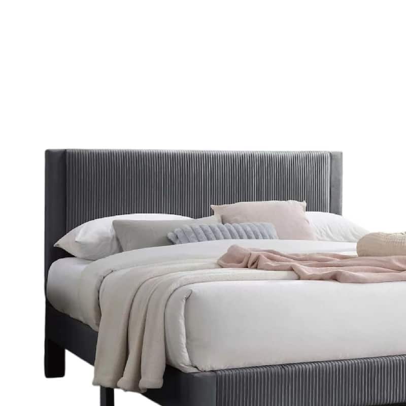 Daisy Full Bed w Drawer, Dark Gray Corduroy Upholstery, Foam Headboard