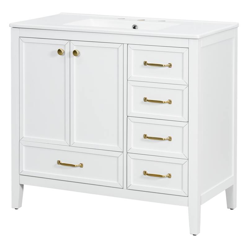 36" Bathroom Vanity with Sink Set, Wood Frame Vintage Bathroom Cabinet Vanity with Soft-Closing Doors & Drawers