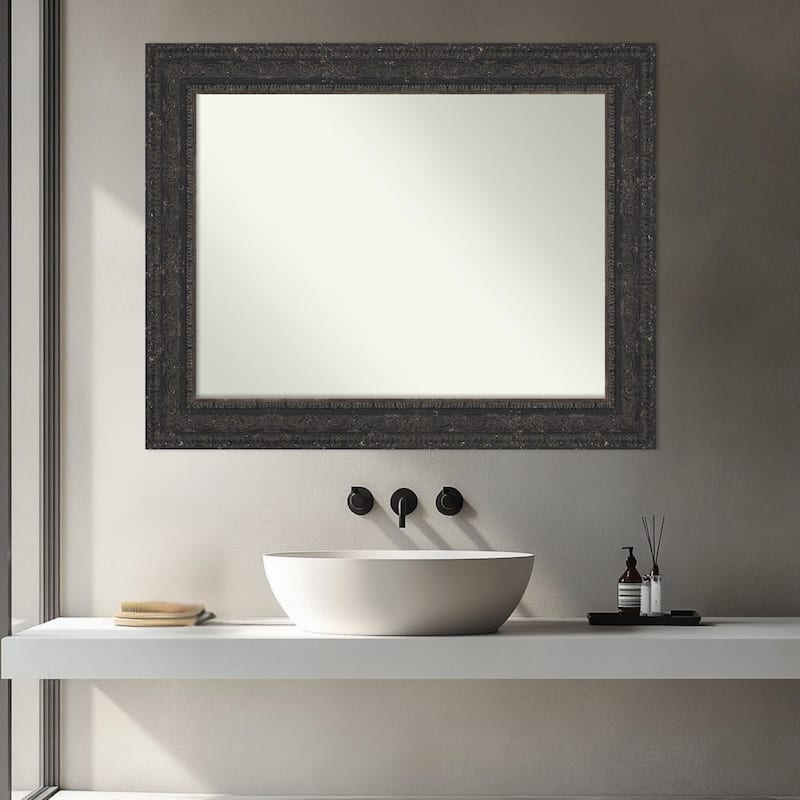 Attic Aged Non-Beveled Wood Framed Bathroom Vanity Wall Mirror