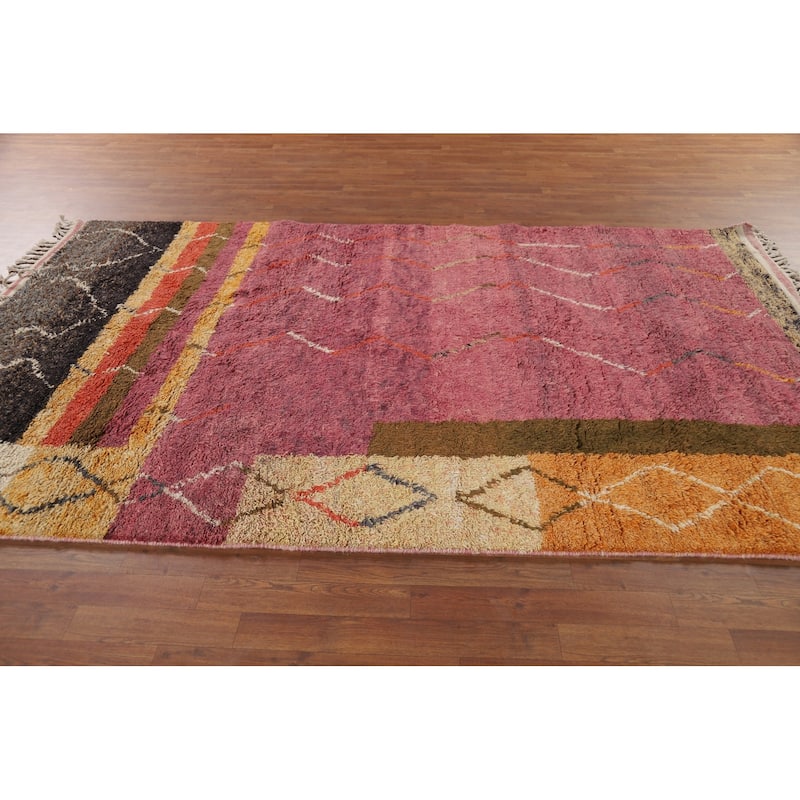 Pink Moroccan Oriental Area Rug Handmade Wool Carpet - 5'10" x 9'8"