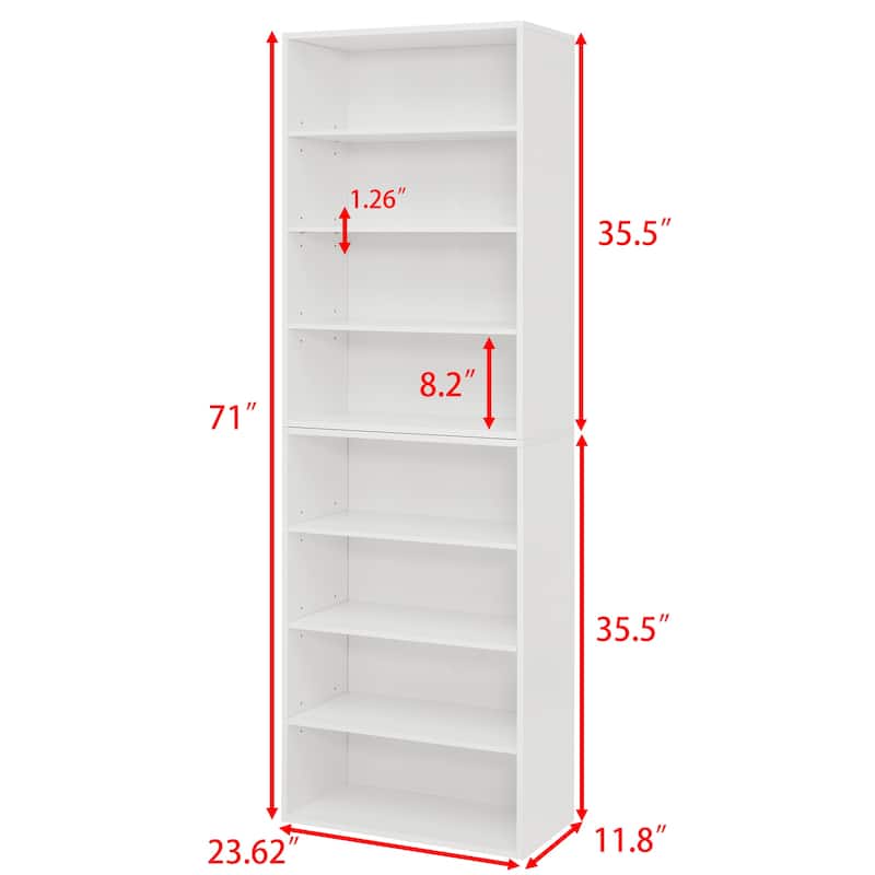 Modular 8-Tier Storage Cabinet –Convertible Bookcase with Adjustable Shelves, Dual-Layer Design Separates into Two 4-Layer Units