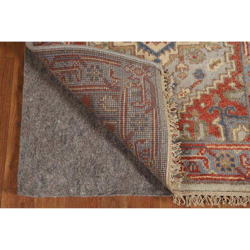 Hand Knotted Oriental 100% Wool Carpet Traditional Geometric Greys & Charcoal Heriz (serapi) Runner Rug - 7' 11'' X 2' 7''