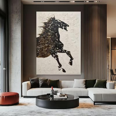 Aria Home Hand-Painted Galloping Horse Canvas Wall Art Neutral Tones