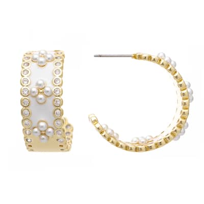 Enamel and CZ Hoop Earring - 1"