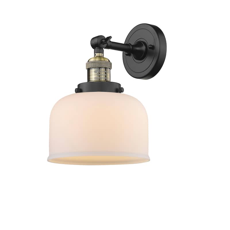 Innovations Lighting Large Bell Single Light 12" Tall Bathroom Sconce - Black Antique Brass / Matte White