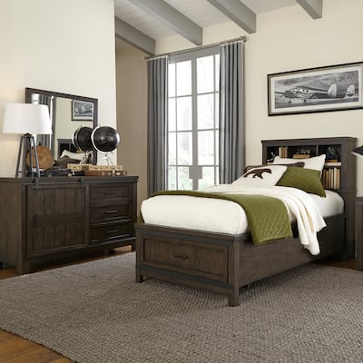 Liberty Furniture Thornwood Hills Youth Bookcase Bedroom Set with Bed, Dresser, Mirror - Full or Twin