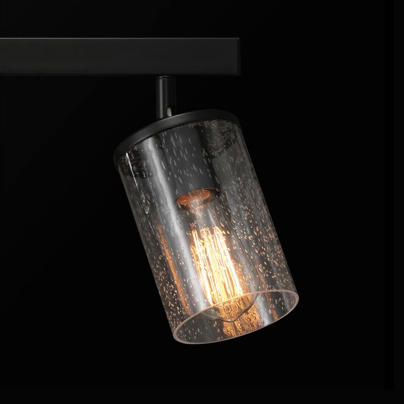 24" 3-Light Track Lighting, Matte Black, Seeded Glass Shades, Pivoting Track Heads - 4.7"
