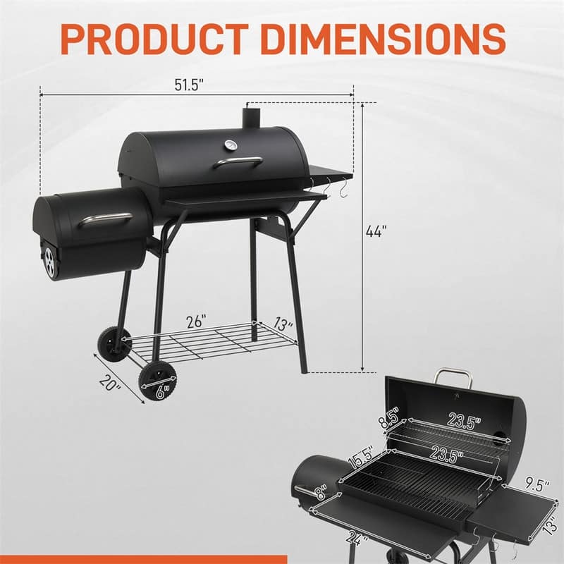 Barrel Charcoal Grill With Offset Smoker And Warming Rack Outdoor BBQ Grill For Backyard Patio Parties - N/A