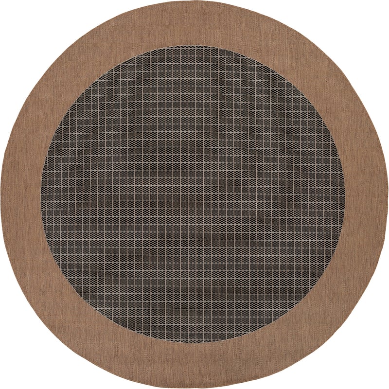 Pergola Quad Indoor/ Outdoor Area Rug - 7'6" Round - Black/Brown