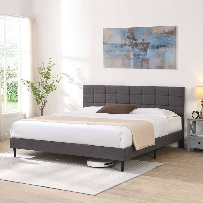 Platform Bed Frame with Fabric Upholstered Headboard