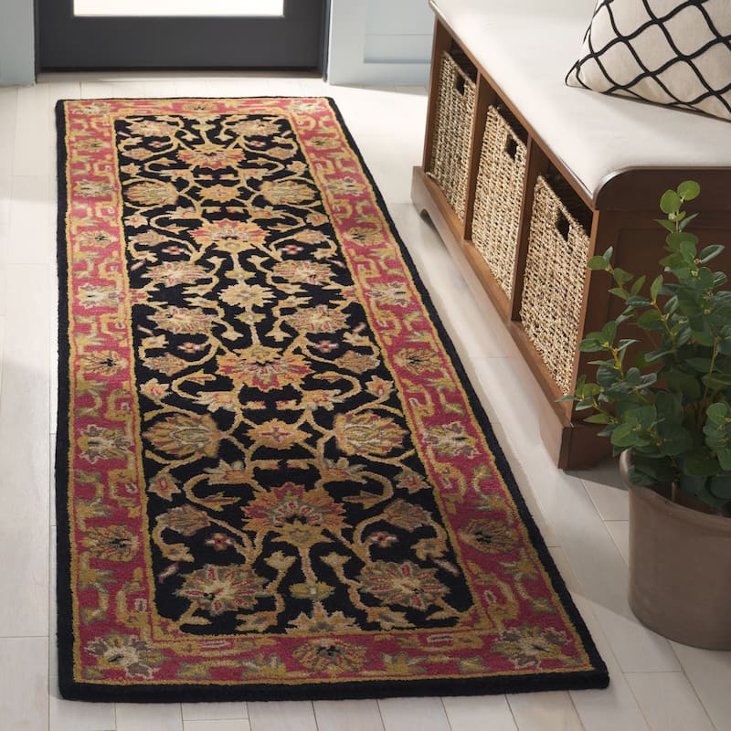 SAFAVIEH Handmade Heritage Burkhild Traditional Oriental Wool Rug - 2'3" x 12' Runner - Black/Red