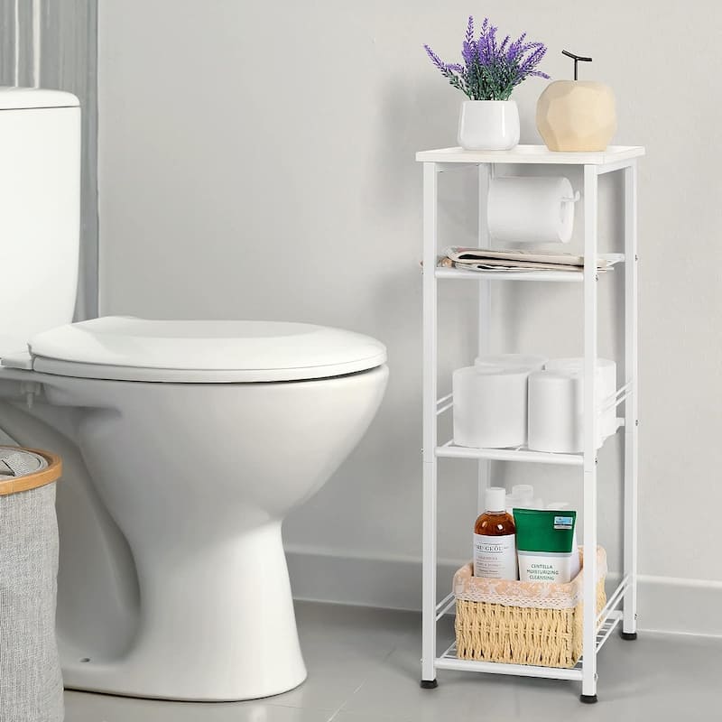 4 Tier Bathroom Storage Shelf with Toilet Paper Holder - N/A