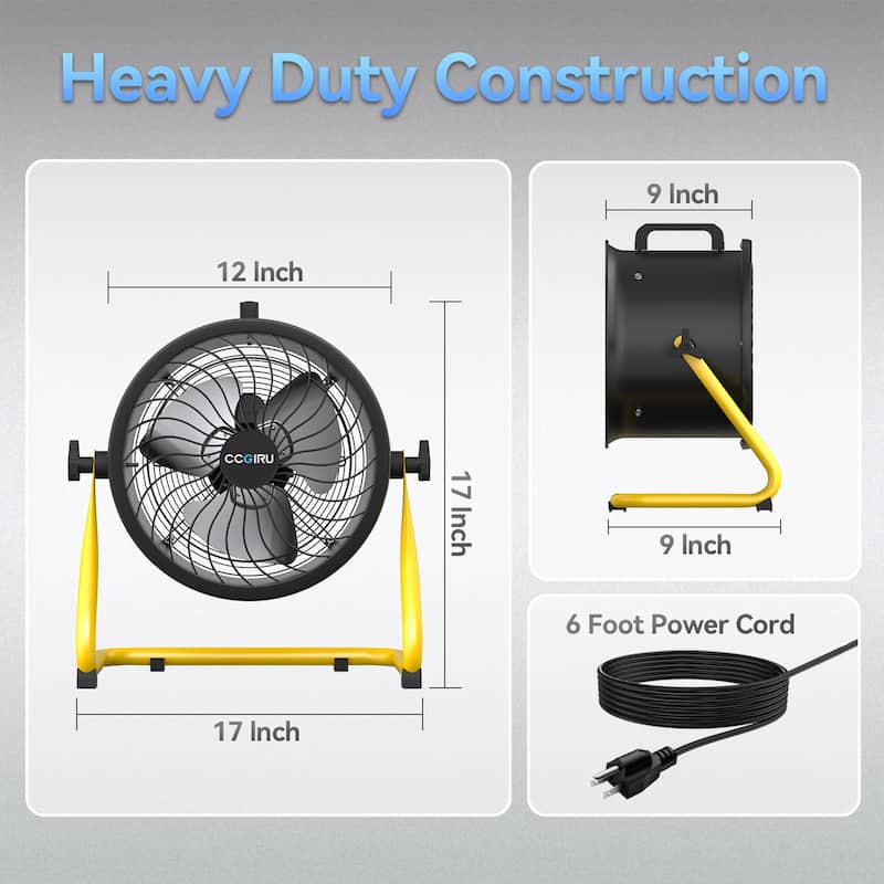 10" Industrial 3-Speed Adjustable High Velocity Turbo Drum Fan, Portable Air Circulator