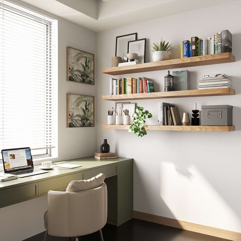 Wallniture Bois Wood Board 60" Long, 10'' Deep, 2" Thick, Hidden Bracket Shelf for Wall, Floating Bookshelf, Special Walnut, 1Pc