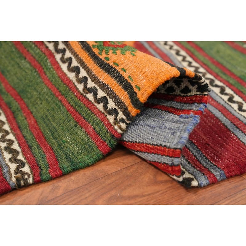 Hand Woven Oriental 100% Wool Carpet Southwestern Tribal Multi-Colored Kilim Area Rug - 7' 2'' X 4' 11''