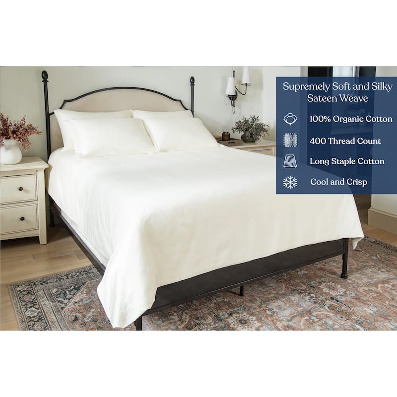 Delara GOTS Certified 100% Organic Cotton Sheet Sets, 400TC Long Staple Cotton, Ultra Soft, Moisture-Wicking,Smooth & Breathable