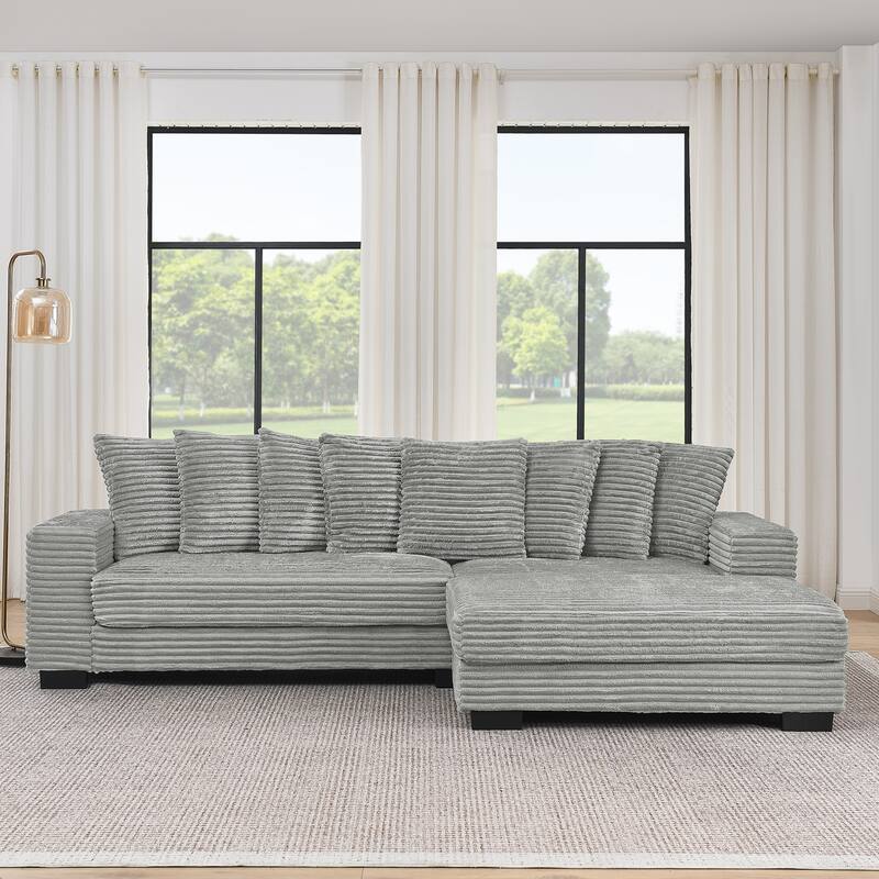 Anmytek L-Shaped Modular Corduroy Tufted Sleeper Sectional Sofa