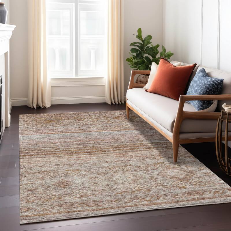 Machine Washable Indoor/ Outdoor Boho Moroccan Chantille Rug