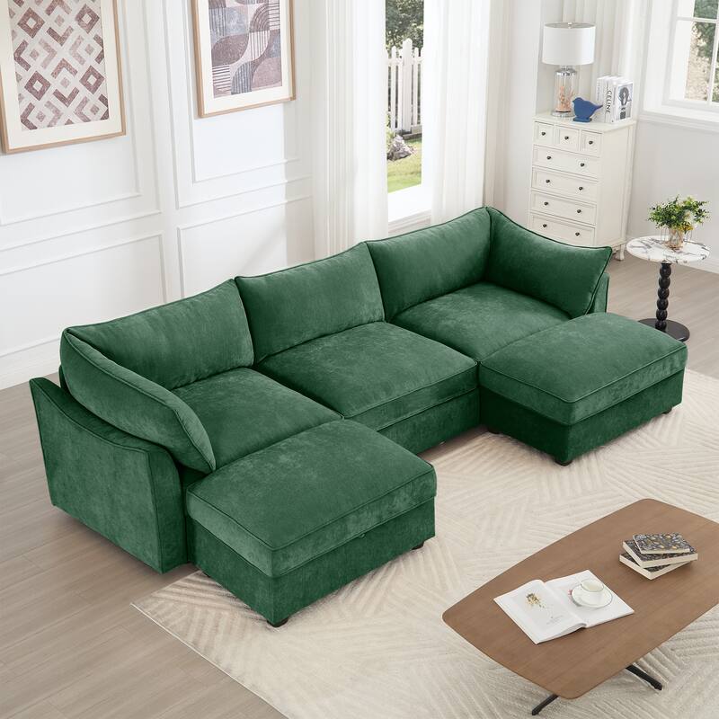 GDFStudio - Chenille U-Shaped 3-Seater 112.6" Modular Sofa with 2 Ottomans