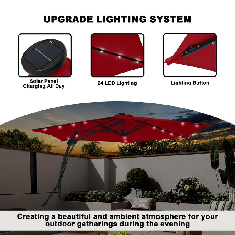 Clihome 10ft Outdoor Patio Cantilever Umbrella with LED Lights