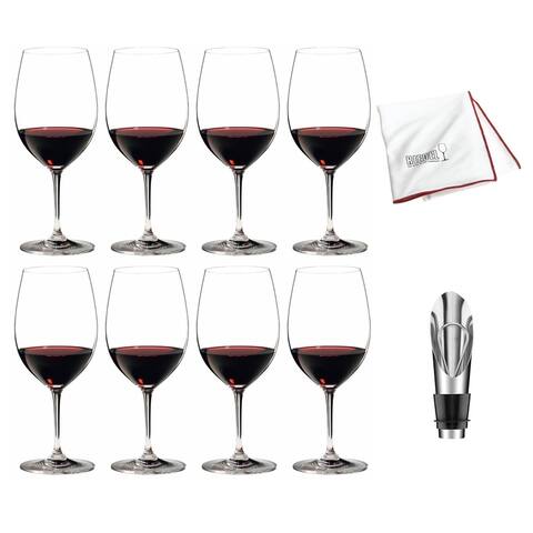 Riedel VINUM Bordeaux Wine Glasses with Wine Pourer and Cleaning Cloth