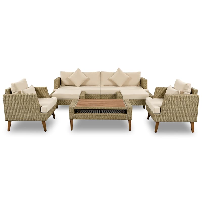 6-Pieces All Weather PE Wicker Sofa Set with Double Cushions