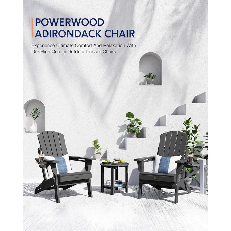 WINSOON All Weather HDPE Outdoor Folding Adirondack Chair With Cup Holder,Set of 2