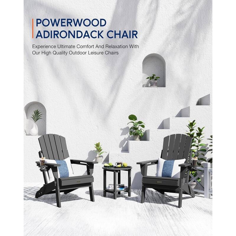 WINSOON All Weather HDPE Outdoor Folding Adirondack Chair With Cup Holder