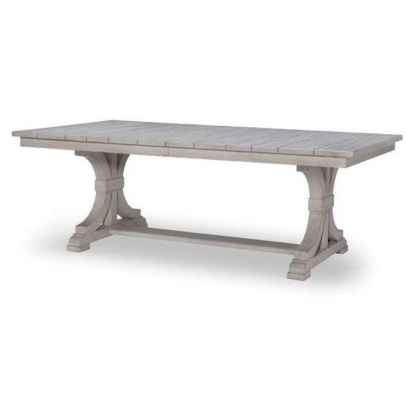 Belhaven Extendable Trestle Table in Weathered Plank Finish Wood - 30Hx46Wx86-104-122D. Opens flyout.