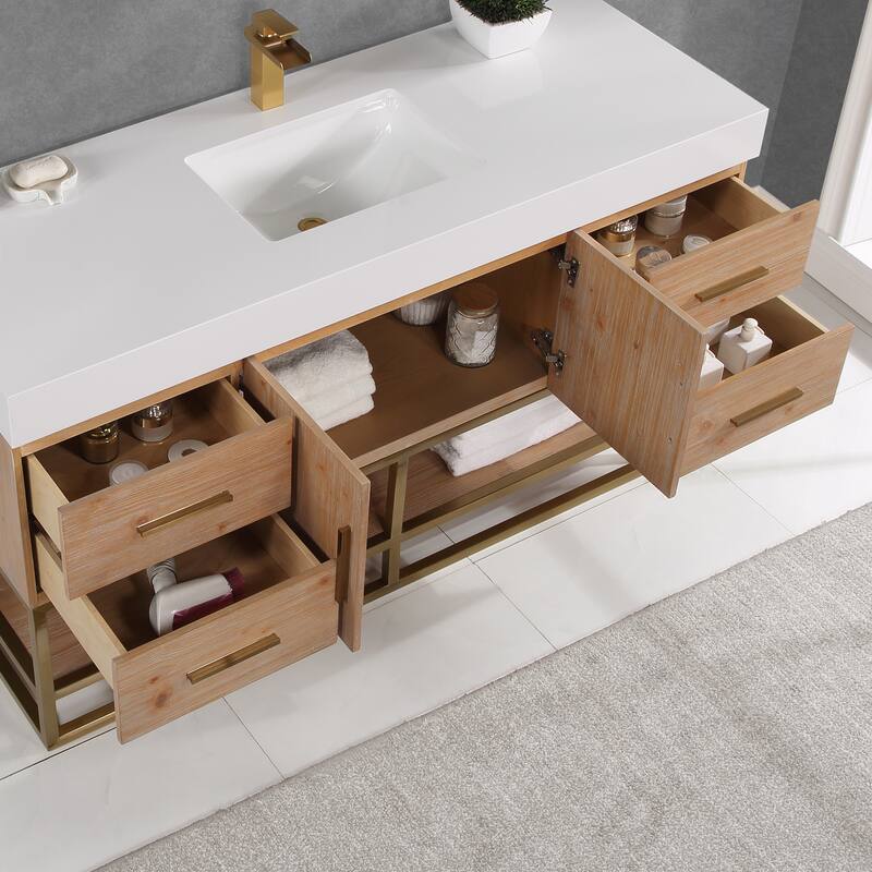 Altair Bianco Bath Vanity with White Composite Stone Top,no Mirror