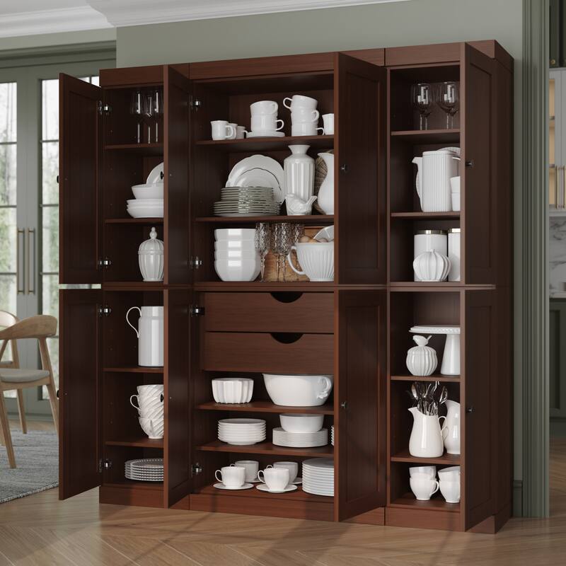 Palace Imports 100% Solid Wood 65" Pantry Cabinet with Shaker Doors, 2-Drawers and Adjustable Shelves - Mocha