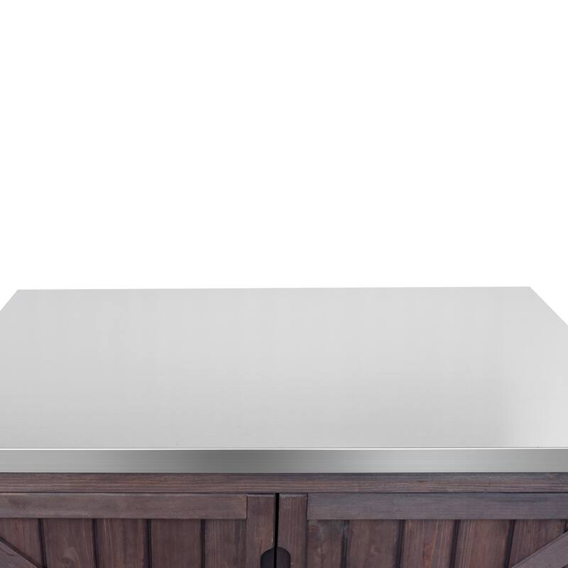 42.1" Outdoor Kitchen Island with Stainless Steel Top, Outdoor Grill Cart with Storage Cabinet and Adjustable Shelf