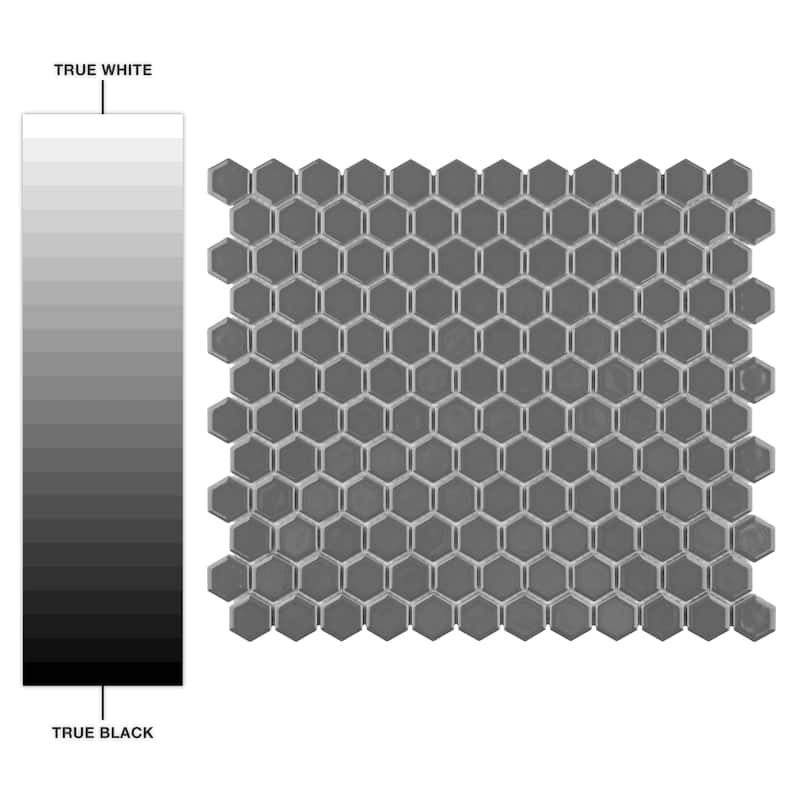 Merola Tile Metro 1" Hex Glossy Grey 10-1/4" x 11-7/8" Porcelain Mosaic Floor and Wall Tile