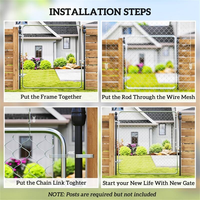 Outdoor Galvanized Steel Garden Gate with Adjustable Width and Sturdy Latch for Backyard - 26"-70.9" W x 70.9" H