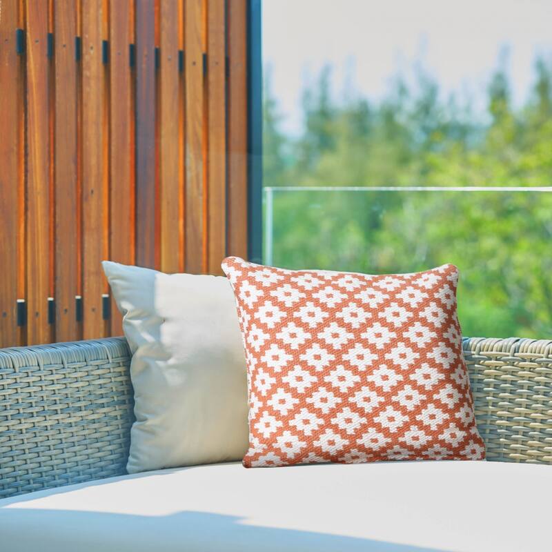 Geometric Reversible Square Throw Pillow Covers - 20" - Orange and White - Set of 4