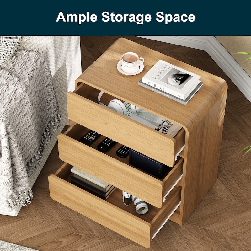 Modern Storage 3-Drawer Nightstand Set of 2 for Bedroom, Nursery, Living Room