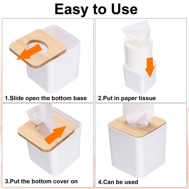 Tissue Box Cover with Bamboo Lid Square Tissue Box Holder for Home Office