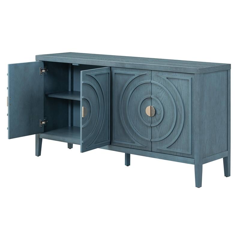 Retro Sideboard with Circular Groove Design Metal Handle