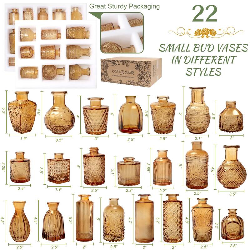 Glass Bud Vase Set of 22, Small Vases for Flowers, Clear Glass Vases, Mini Bud Vases in Bulk Rustic Wedding Decoration