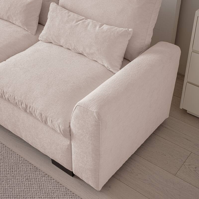 L-Shaped Chenille Oversized Sofa with Reversible Ottoman and USB Ports