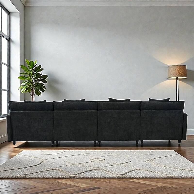 140.9" U-Shaped Modular Sectional Sofa with 2 Ottomans, Chenille Upholstery, Deep Seat Couch for Living Room