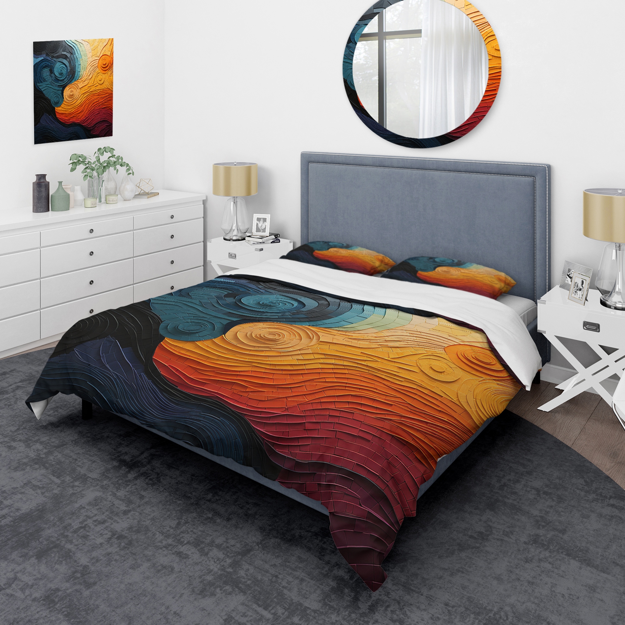 Designart Teal Orange Op Art Rhythmic Illusion II Teal Modern Bedding Cover Set With Shams Bed Bath Beyond 40852827