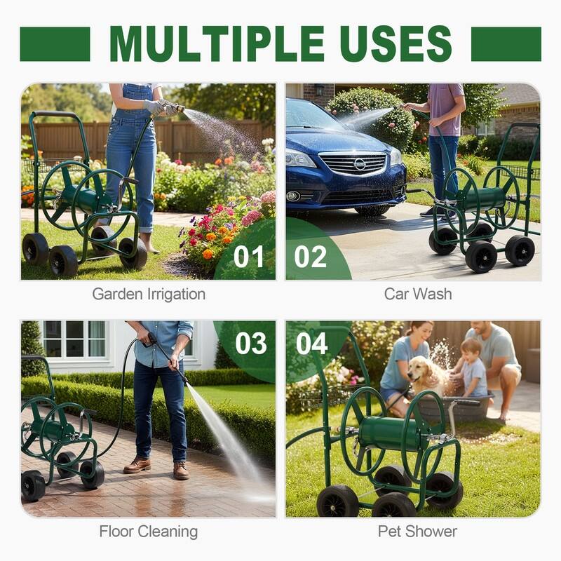 Hose Reel Cart, Hold Up to 250 ft Hose, Garden Water Hose Carts Mobile Tools with 4 Wheels,for Garden Yard Lawn