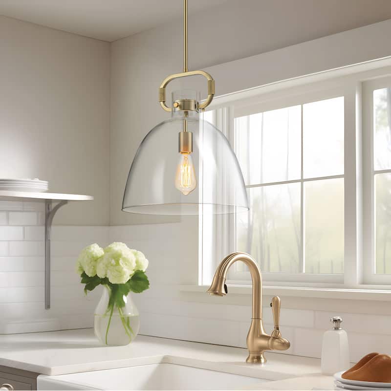 Starskys 1-Light Industrial Pendant Light with Bowl-Shaped Clear Glass Shade