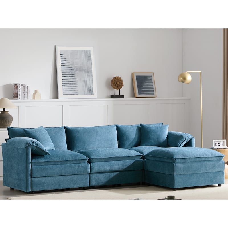 Roomfitters 103" Chenille Sectional Sofa, L Shaped Cloud Couch with Deep Wide Seat, 4 Seat Sofa with Ottoman